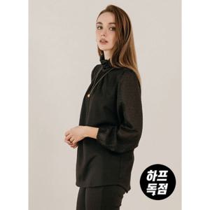 [하프클럽] 셔링 하이넥 블랙 블라우스