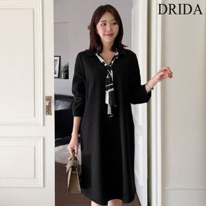 [하프클럽] 엄마옷  겨울 리본 타이 기모 빅사이즈 정장 원피스 50대 중년 여성옷 하객 상견례 모임