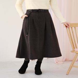 벨트 핀턱 모직 스커트 / 겨울 롱 스커트 TSK111