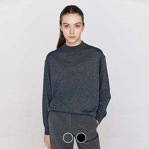 지오다노 여성 겨울 루즈핏 하프넥/반목넥 긴팔 민자 립 니트 스웨터 355915