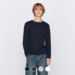 남성 겨울 기모 라운드넥 기본핏 솔리드 무지 면 긴팔 티셔츠 025950