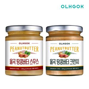 100% 국내산 무첨가 땅콩버터 200g 2개입 스무스 크런치 피넛버터 땅콩잼