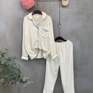 [브리치]  / 타지 도트 단추 긴팔 카라 셔츠 밴딩 바지 수면 잠옷 파자마 세트 one color
