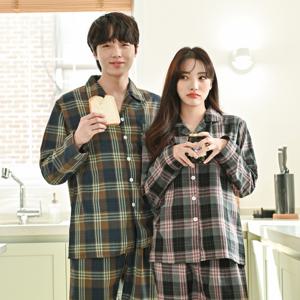 [브리치]  / 기모면 코지 체크 커플 잠옷
