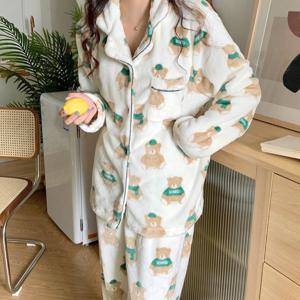 [브리치]  /  갬성모드  그린 테디베어 곰돌이 수면 잠옷 상하의