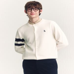 남성 [[24FW]] HZSW4D200IV 아이보리 소매 배색 울 이중직 라운드 가디건