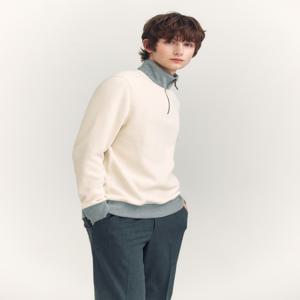 남성 [[24FW]] HZTS4D401IV 아이보리 배색 하프집업 맨투맨