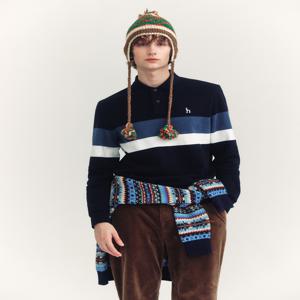 남성 [[24FW]] HZTS4D532N3 네이비 컬러블럭 카라 티셔츠