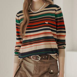 멀티 스트라이프 패턴 라운드넥 니트