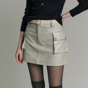 페이크레더 아웃포켓 카고 미니 스커트(바지안감)