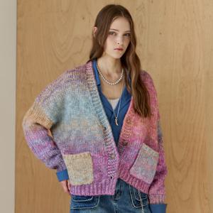 컬러믹스 그라데이션 포켓 니트 가디건