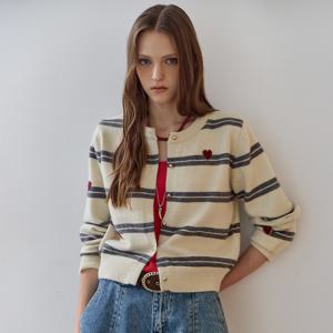 하트 스트라이프 펄 니트 가디건