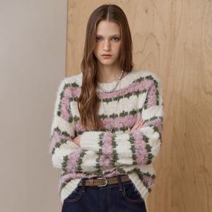 플러피 스트라이프 루즈핏 니트 풀오버