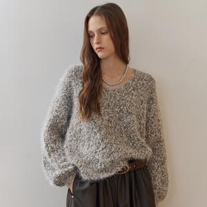 스팽글 믹스 헤어리 루즈핏 브이넥 니트