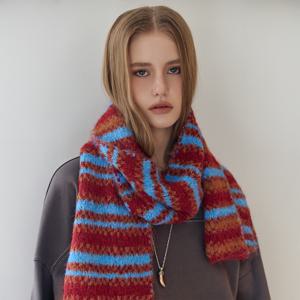 멀티 스트라이프 헤어리 니트 머플러