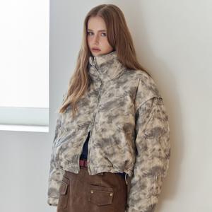 타이다이 코듀로이 하이넥 덕다운 패딩 점퍼