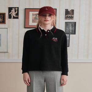 헤지스 여성 [[24FW]] HSTS4D903BK [면] 블랙 솔리드 럭비 긴소매 티셔츠