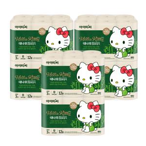 [방송구성]헬로키티 3겹 대나무 화장지 30Mx12롤 6팩 (총72롤)