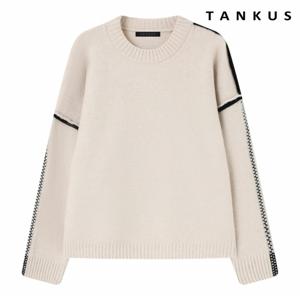 정상가:69,000원: ㅣ 라인 배색 라운드넥 울 니트 (TX4KP008L0)