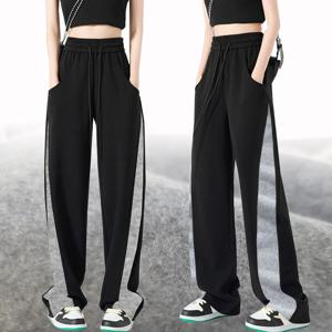 힙제이 기모바지 와이드팬츠 배색라인 통바지 여성 기모통바지