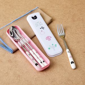 키치키치캣 휴대용 수저포크 1벌 세트 핑크