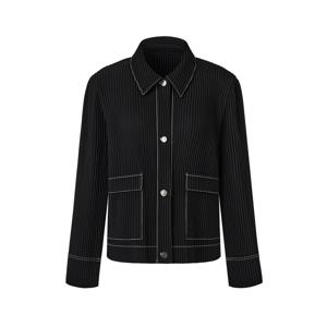 여성 데님 스티치 카라넥 플리츠 자켓 [블랙]