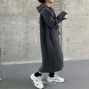 후드 니트 롱 원피스 골지 니트 롱치마 4color