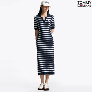 타미진 여성 뱃지 골지 립 폴로 롱원피스 T32F6WOP04TWT2-B