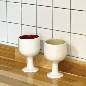 일루지앵 필링 치커리 고블렛 잔 세라믹 레드 그린 흰색 집들이선물 와인잔세트 2종 막걸리잔