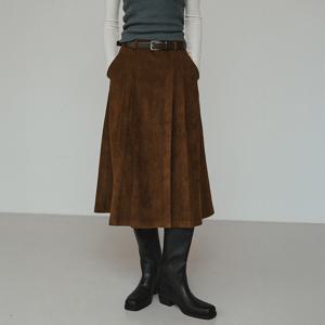 신세틱 스웨이드 플레어 롱 스커트 [브라운]