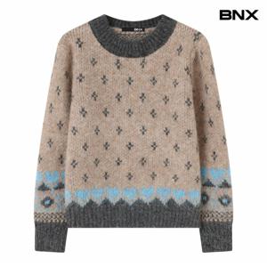 정상가:69,000원 ㅣ 라운드 배색 패턴 벌룬 긴팔 니트 (BX4KP002L0)