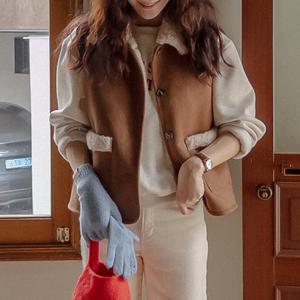 [리버시블 양면][귀여움UP][LABEL] 시애라 뽀글이배색 리버시블 무스탕 베스트