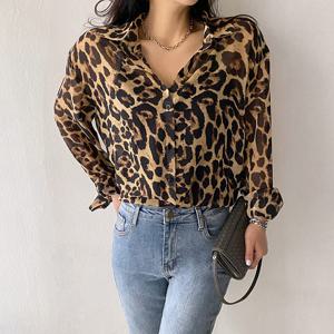 네모엔룩 카라호피쉬폰 시스루 쉬폰 셔츠카라 긴소매 블라우스