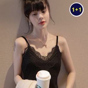 [유어하젤] [1+1]이징 레이스 슬립 탑 나시_M1116