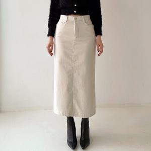 여성 따뜻한 기모 스판 뒷트임 H라인 골덴 롱 스커트 핏이 예쁜 코듀로이 치마