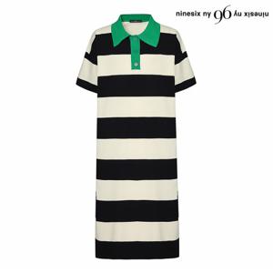 정상가:69000원ㅣ배색 스트라이프 반팔 롱 원피스 (NP3OW002L0)