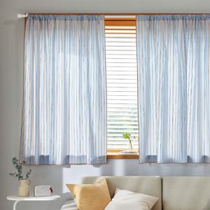 뮤트 스트라이프 면 봉집형 반창문커튼 140x160 블루