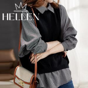 블랙 시크 레이어드 배색 셔츠 레이어배색셔츠 O