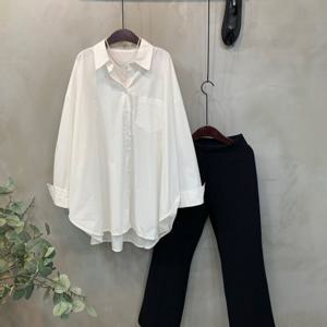 [브리치]  / 구치 핀턱 라운드 밑단 오버핏 긴팔 롱 셔츠 4color C