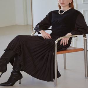 페니 캐시미어 니트 블록 플리츠 원피스 MK02OP001FJJ