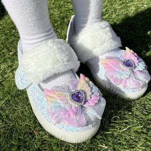 여아용 오로라 하트 LED 겨울 털 구두 슬립온