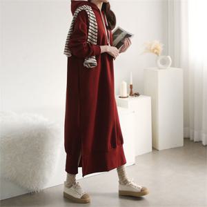 [하프클럽/하늘바라기]기모 롱 후드 원피스/기모롱티셔츠/롱후드원피스