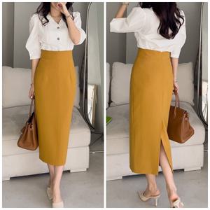 여성 하이웨스트 스판 뒷트임 H라인 롱 스커트 정장치마 모임룩 하객룩 오피스룩 결혼식