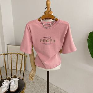 [브리치] 허니제이 / 에딩 피치기모 배색 레터링 반팔 티셔츠(4color)