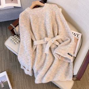 [브리치]  / NO834 러블리 허리끈 긴팔 미니 니트 원피스