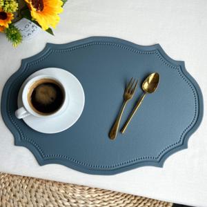 엔틱 가죽 테이블매트 식탁매트 방수매트 멜란지블루