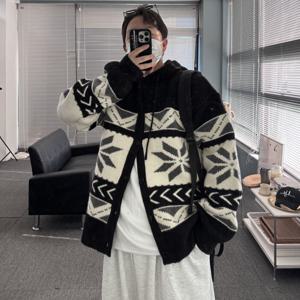 [브리치] 유인맨즈 / 눈꽃 남자겨울가디건 남성노르딕가디