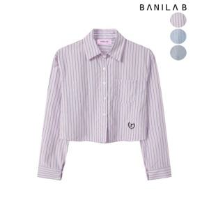 밑단자수 스트라이프 크롭셔츠