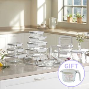 코모도 올글라스 전자레인지용 내열유리 밀폐용기 13종 세트+계량컵500ml