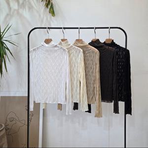 여성 시스루 스판 레오 목폴라 블라우스 레이어드 이너티